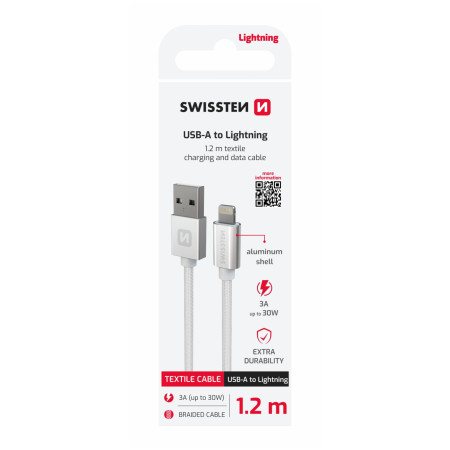 Cavo di ricarica e trasmissione Swissten Textile USB / Lightning 1,2 m