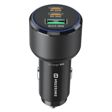 Adattatore Swissten Car Charger 2x USB-C PD + USB-A, 95 W + cabel USB-C / USB-C, 1 m