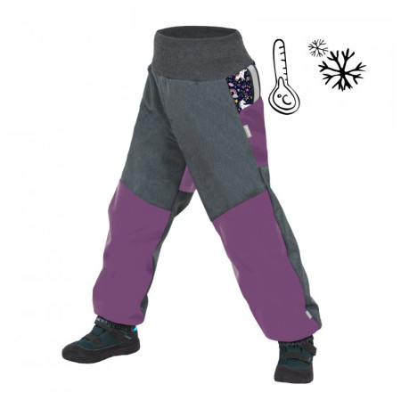 Pantaloni softshell per bambini con pile Unuo Basic Vzor viola/grigio