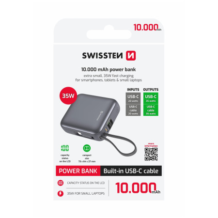 Powerbank Swissten Space 10000 mAh, 35W USB-C argento stříbrná