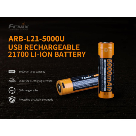 Accumulatore Fenix 21700 5000 mAh s USB-C (Li-Ion)