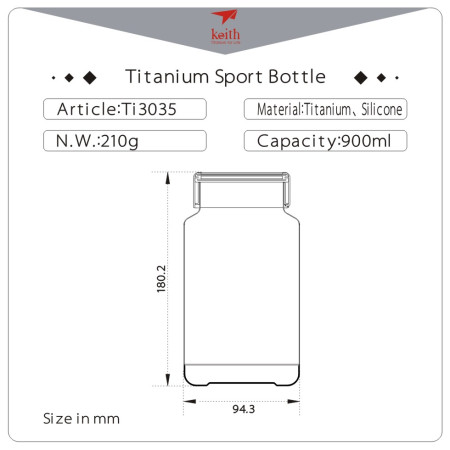 Borraccia Keith Titanium Titanium Sport Bottle 900 ml