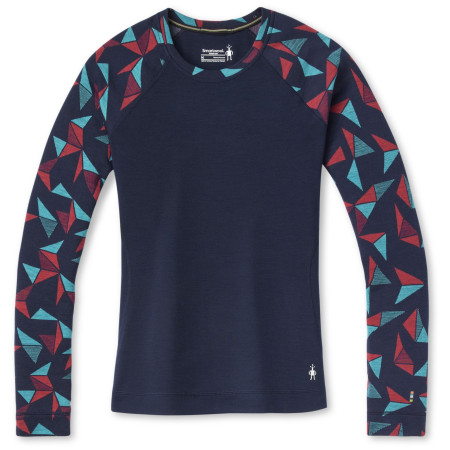 Maglietta sportiva da donna Smartwool W Merino 250 Baselayer Pattern Crew Bxd blu/rosso DeepNavyPinwheel