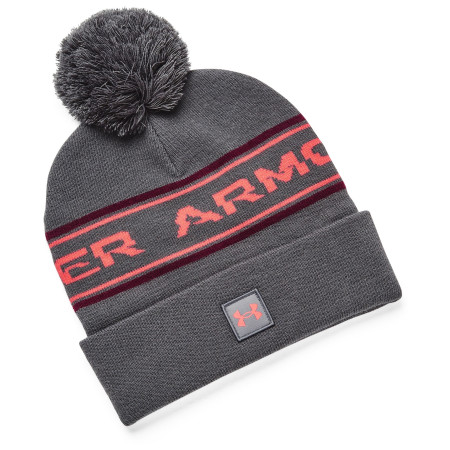 Cappello invernale da uomo Under Armour Halftime Pom Beanie grigio Pitch Gray / Dark Maroon / Venom Red