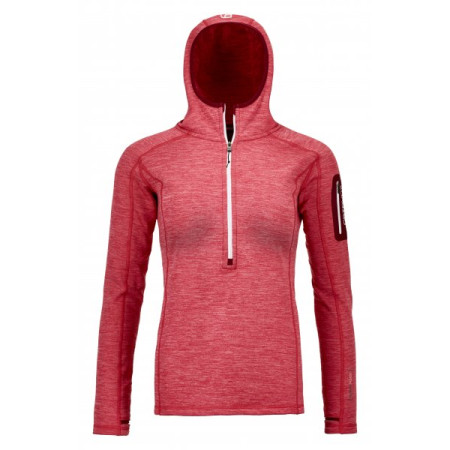 Felpa da donna Ortovox Fleece Light Melange Zip Neck rosso HotCoral