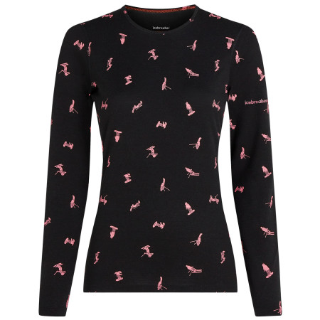 Maglietta sportiva da donna Icebreaker Women Merino 200 Oasis LS Crewe Snow Day nero Blck/Acdpnk/Aop