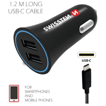 Adattatore da auto Swissten Car Charger + USB-C Cable