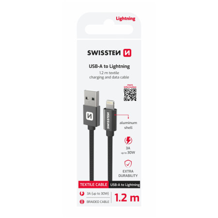Cavo di ricarica e trasmissione Swissten Textile USB / Lightning 1,2 m