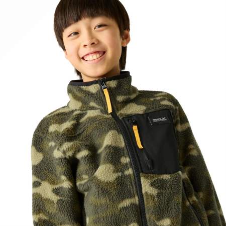 Felpa sportiva per bambini Regatta Junior Frankie Warm Fleece Bark Green Camo