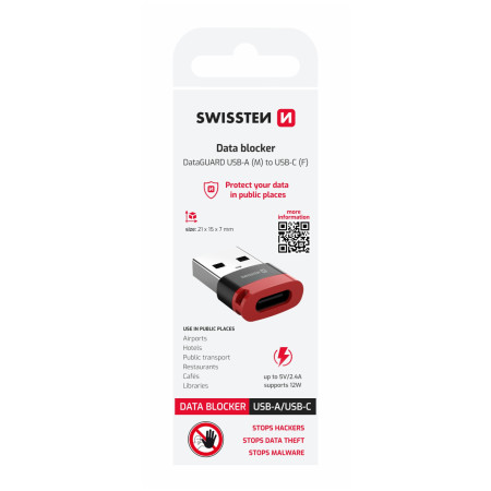 Adattatore Swissten Dataguard With Data Blocking USB-A (Male) / USB-C (Female)