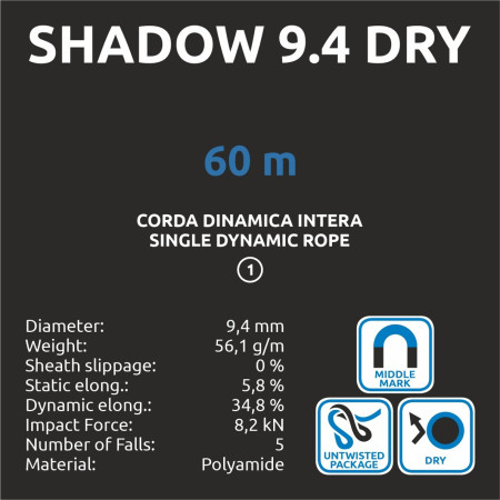 Corda da arrampicata Camp Shadow 9.4 Dry - 60m
