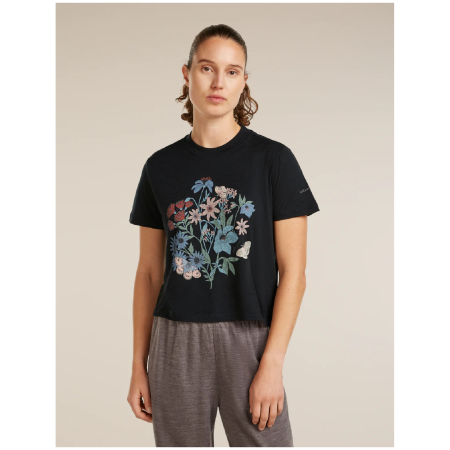Maglietta da donna Icebreaker Merino 150 Tech Lite SS Crop Tee NZ Flora nero BLACK