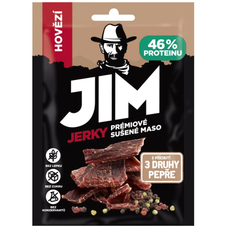 Carne secca Jim Jerky Jerky carne essiccata di manzo 3 pepi 23g