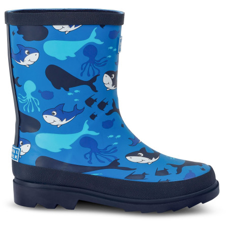Stivali da pioggia per bambini Regatta Mudplay II Junior 4DT blu Bubbles the Shark Blue Print