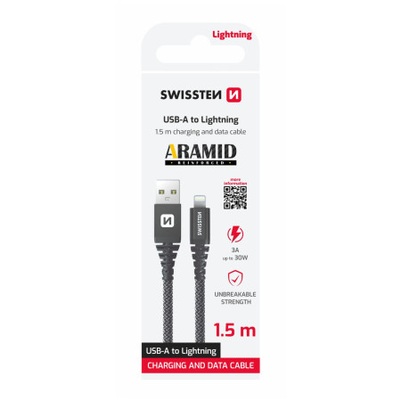 Cavo di ricarica e trasmissione Swissten Aramid Reinforced USB/Lightning 1,5 m