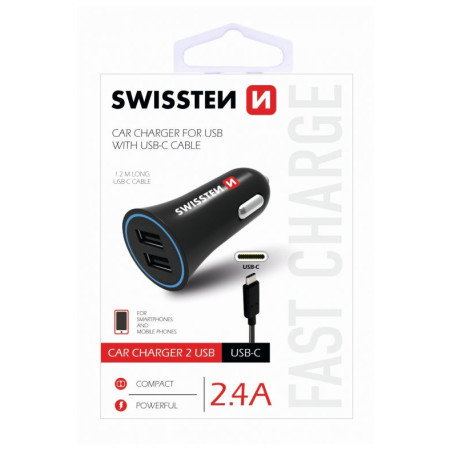 Adattatore da auto Swissten Car Charger + USB-C Cable