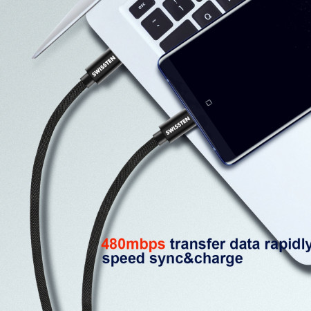 Cavo di ricarica e trasmissione Swissten Textile USB-C / USB-C 3 m