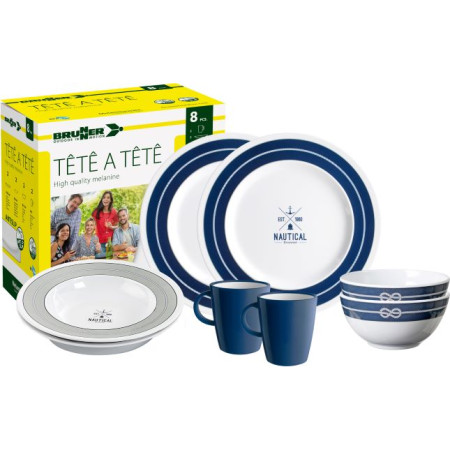 Set di stoviglie Brunner Set tête-à-tête Nautical 8 pcs bianco/blu