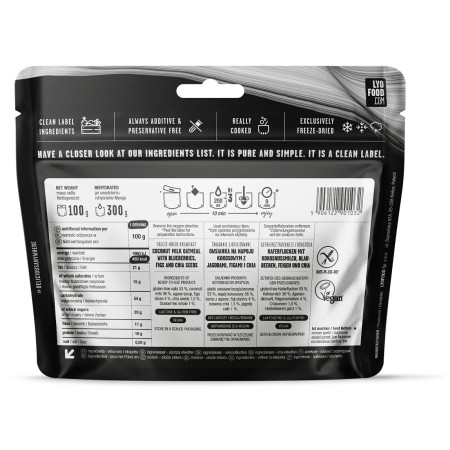 Cibo disidratato Lyo food Porridge al coco con mirtilli