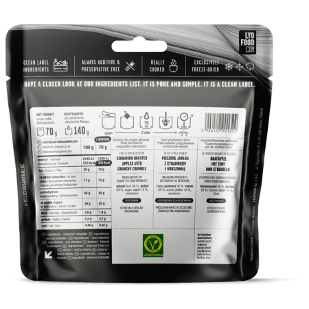 Cibo disidratato Lyo food Torta di mele con crumble