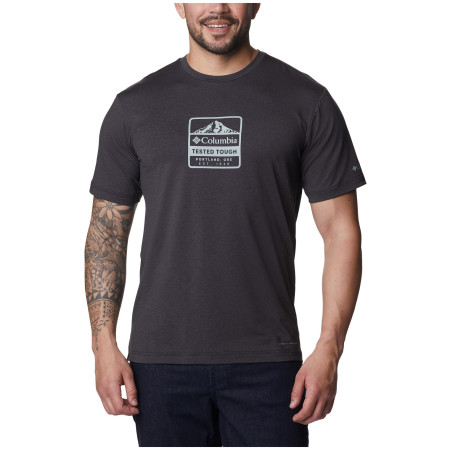 Maglietta da uomo Columbia Tech Trail™ Front Graphic SS Tee grigio scuro Black Hthr, Tested Tough PDX Graphic