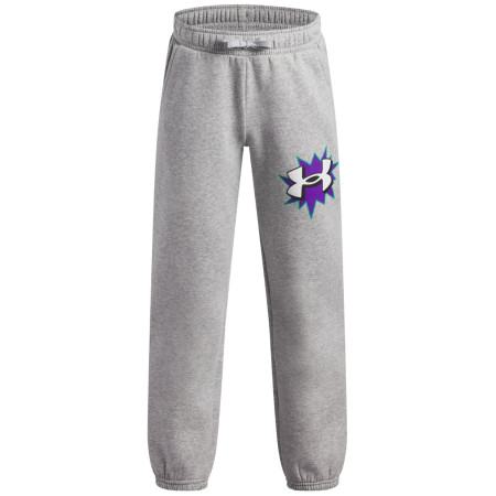Pantaloni da bambino Under Armour UA B Rival FLC Graphics Jgr Mod Gray Light Heather grigio/bianco Mod Gray Light Heather / / White