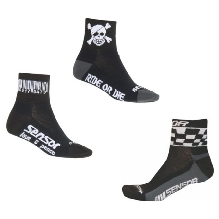 Calzini da ciclismo Sensor Race Code-Pirate-Chess 3-pack nero Black