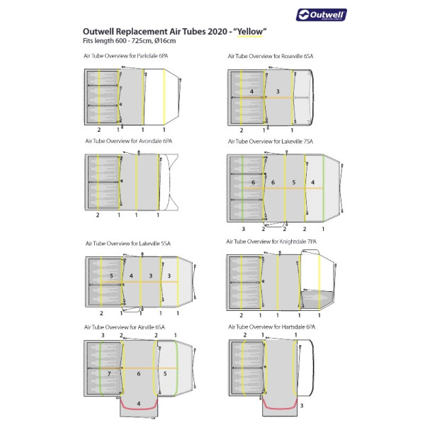 Camera d'aria di ricambio Outwell Air Repair - Tube kit 3 (yellow)