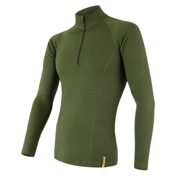 Maglietta da uomo Sensor DF Merino Wool dl.r. zip verde Safari