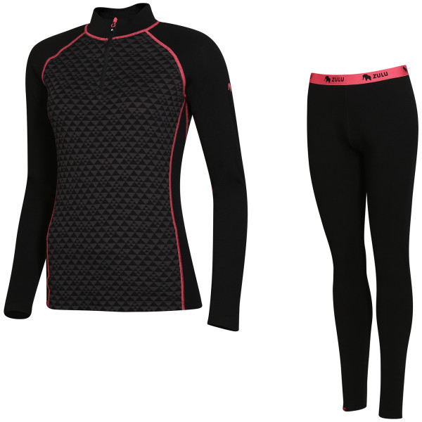 Set sportivo da donna Zulu Merino 240 Zip Long nero/rosa Black/Pink