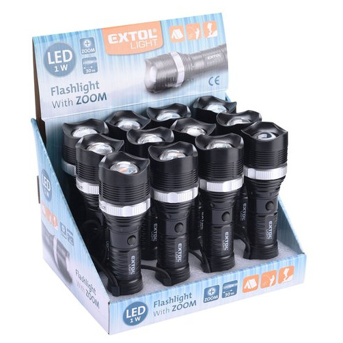 Torcia Extol 40lm, ZOOM, 1W LED, ABS plastica