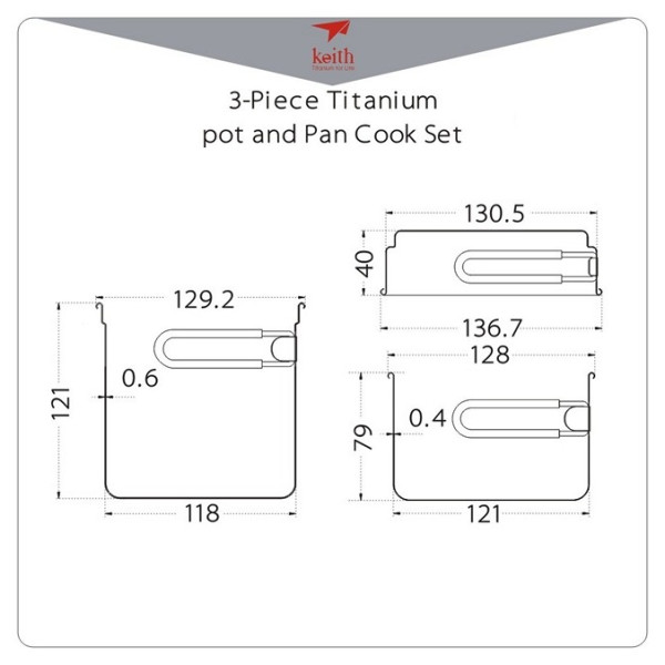 Set di stoviglie Keith Titanium Titanium pot and Pan Cook Set 3-Piece