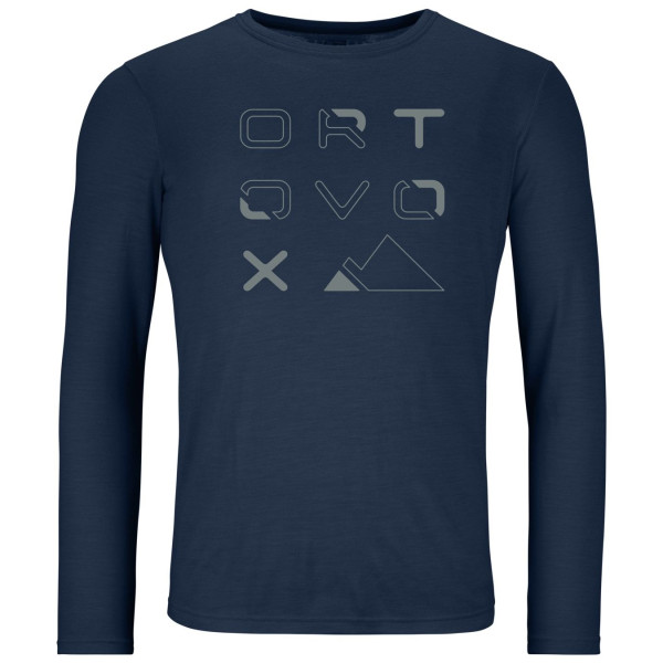 Maglietta da uomo Ortovox 185 Merino Brand Outline Ls M blu deep ocean