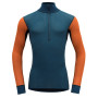 Maglietta funzionale da uomo Devold Wool Mesh Man Half Zip Neck blu/arancio Flame